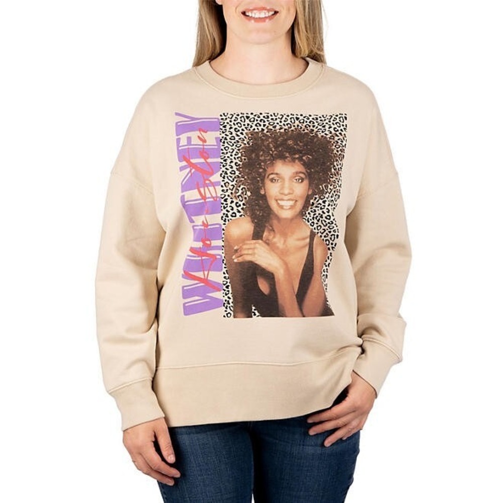 Whitney Houston Licensed Graphic Sweatshirt Beige Oversized Fleece S